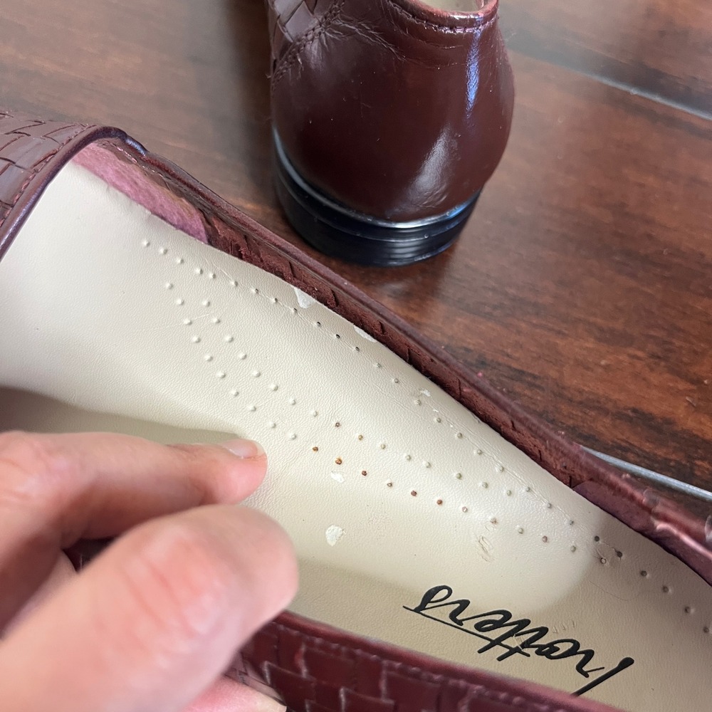 New Trotter Liz III Flats Loafers Women Size 7.5 Burgundy Leather Basketweave - Picture 11 of 11